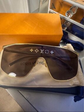 Louis Vuitton Gold Frame Shield Sunglasses with Brown Lenses